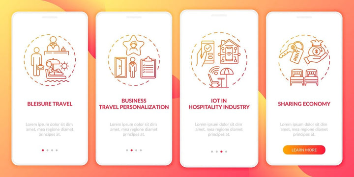 Business travel trends onboarding mobile app page screen bundle