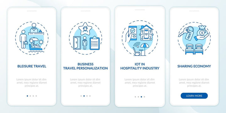 Business travel trends onboarding mobile app page screen bundle