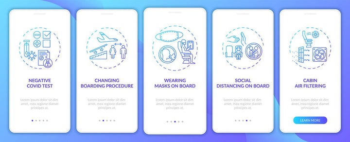 Business travel trends onboarding mobile app page screen bundle