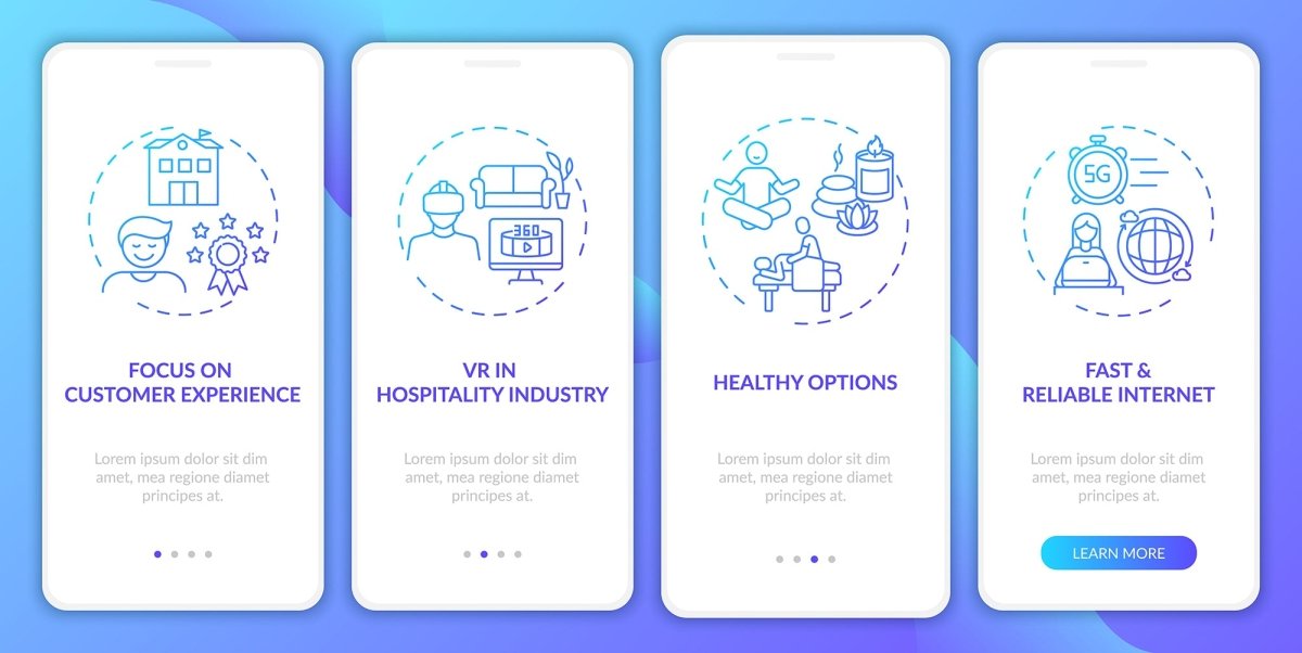 Business travel trends onboarding mobile app page screen bundle