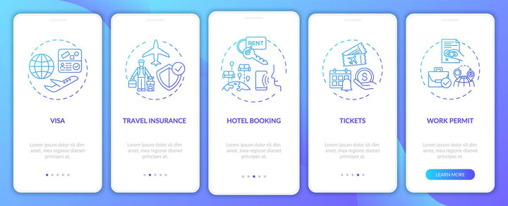 Business travel trends onboarding mobile app page screen bundle