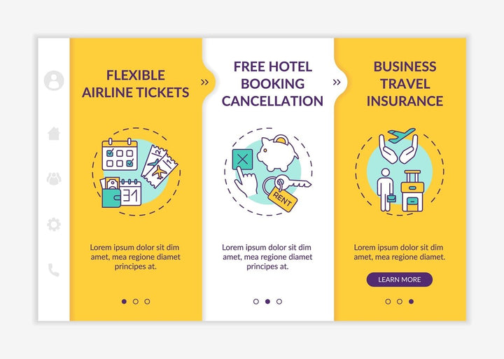 Business travel trends onboarding vector template bundle