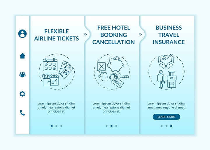 Business travel trends onboarding vector template bundle