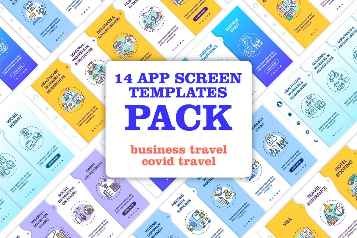 Business travel trends onboarding vector template bundle