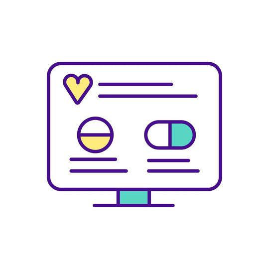 Buying medicine online RGB color icons set