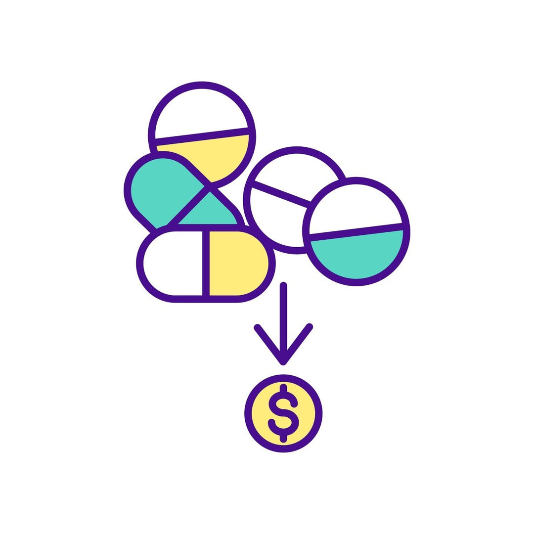 Buying medicine online RGB color icons set