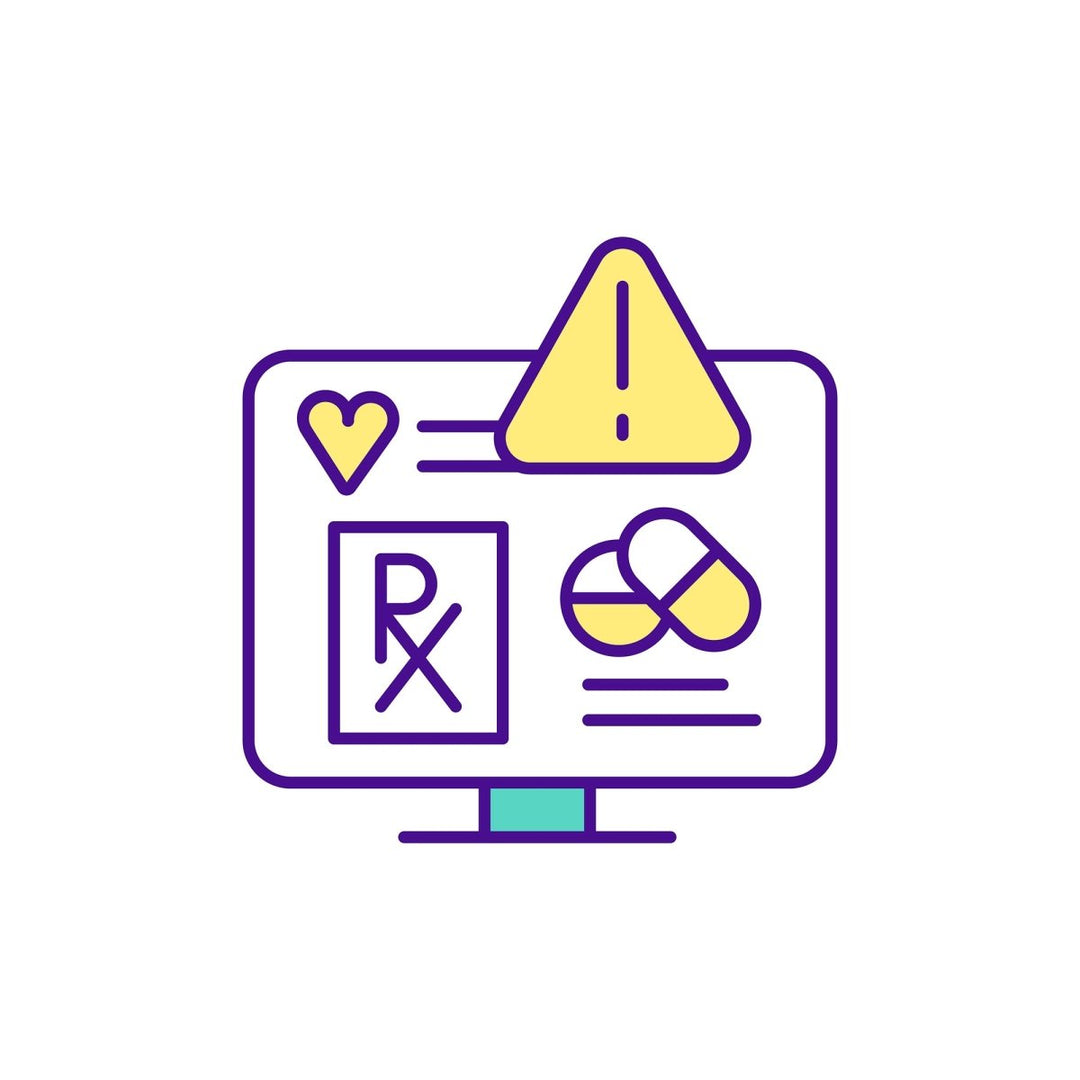 Buying medicine online RGB color icons set