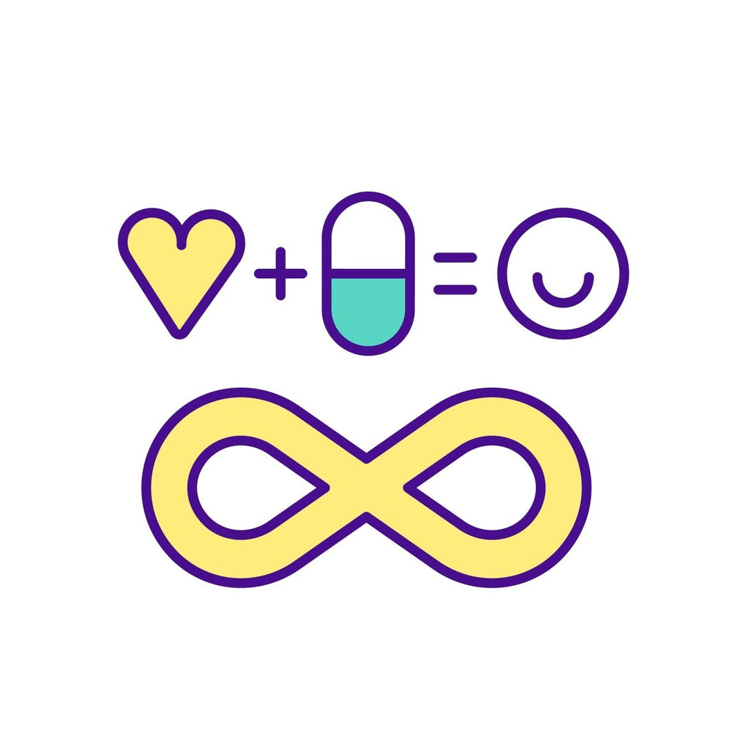 Buying medicine online RGB color icons set