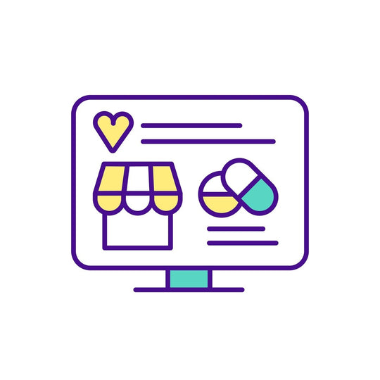 Buying medicine online RGB color icons set