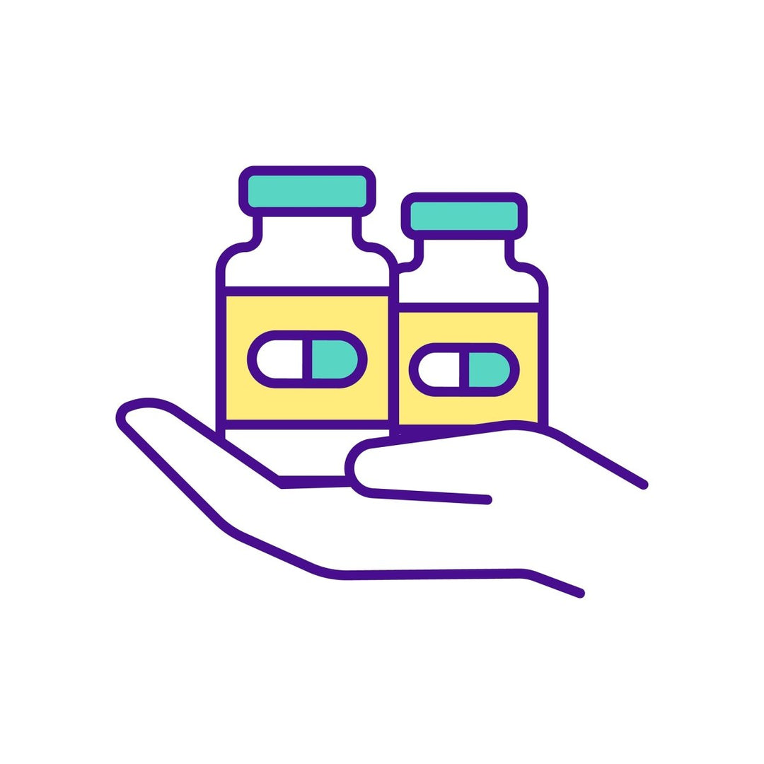 Buying medicine online RGB color icons set