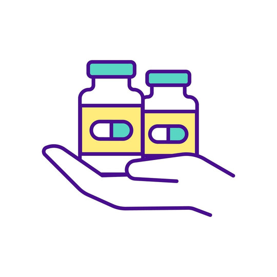 Buying medicine online RGB color icons set