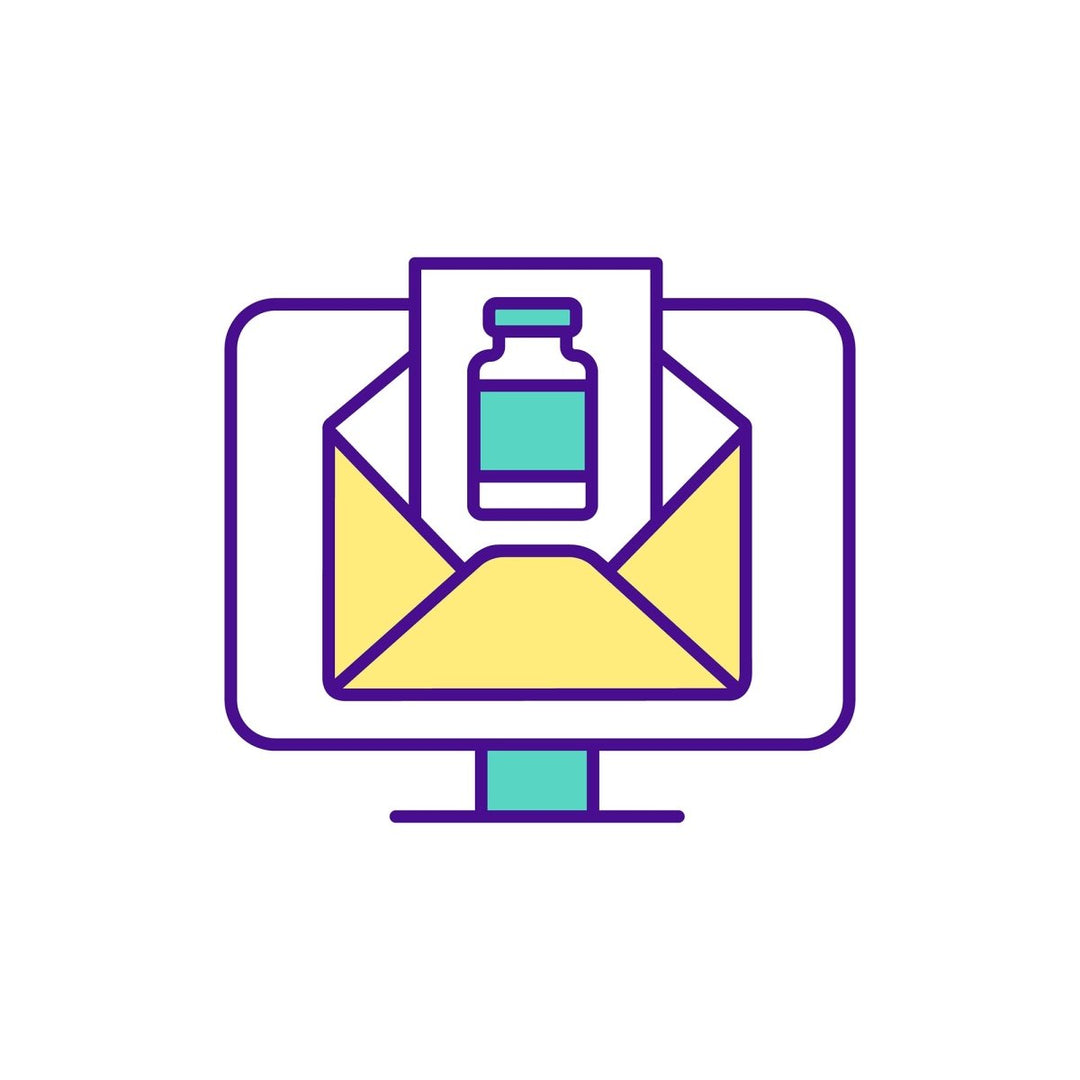 Buying medicine online RGB color icons set