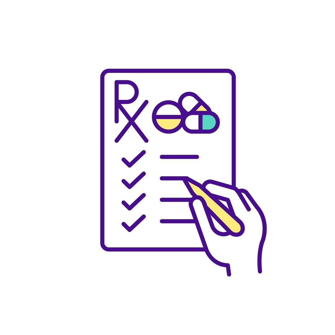 Buying medicine online RGB color icons set