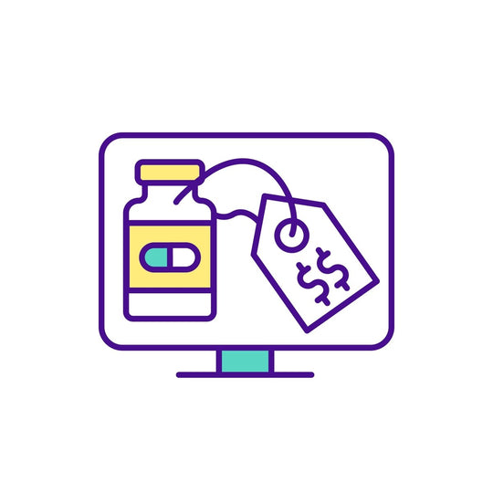 Buying medicine online RGB color icons set