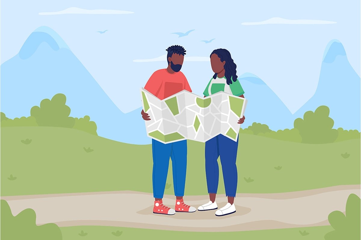 Camping adventure flat color vector illustration set