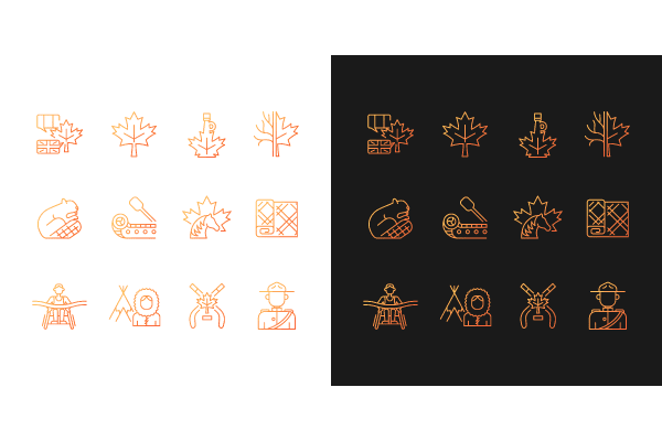 Canadian symbols gradient icons set for dark and light mode