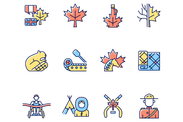 Canadian symbols RGB color icons set