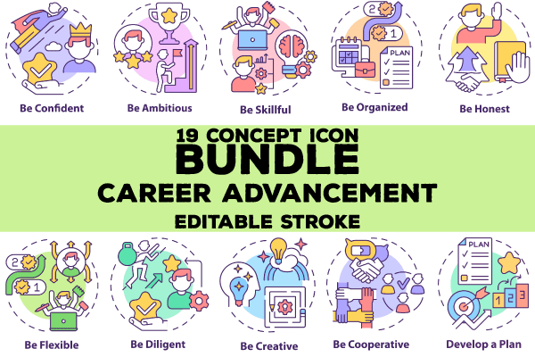 Career advancement concept icons bundle