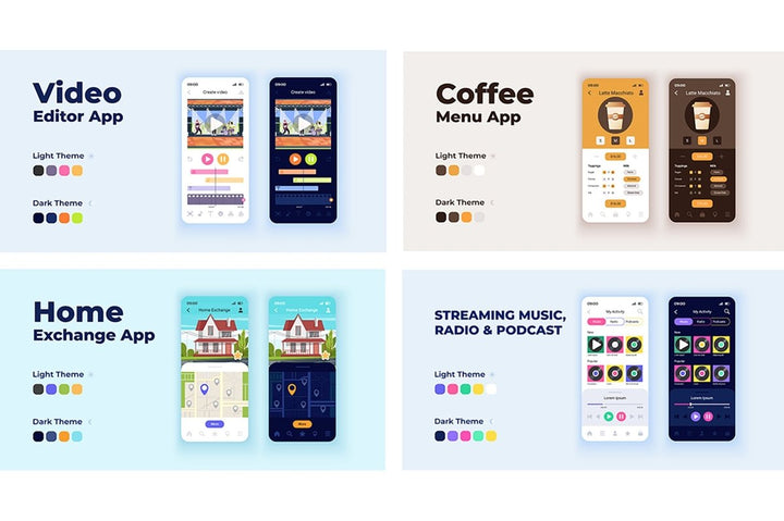 Cartoon smartphone interface templates set