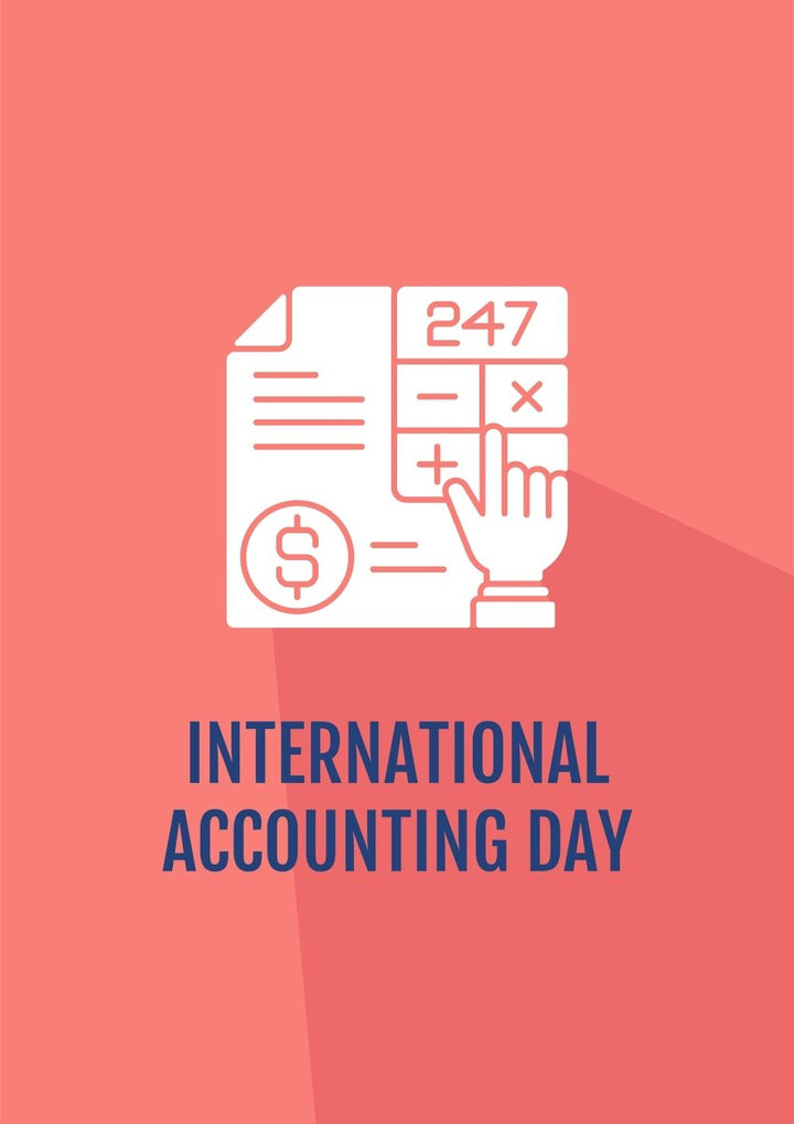 Celebrate accounting day greeting cards with glyph icon element set