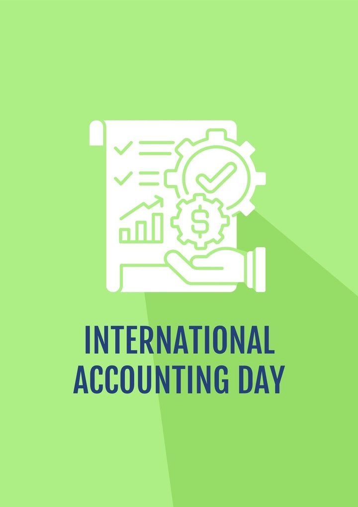 Celebrate accounting day greeting cards with glyph icon element set