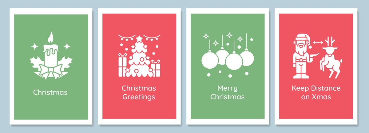 Celebrate Christmas eve greeting cards with glyph icon element set