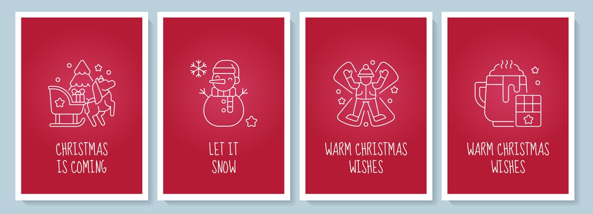 Celebrate Christmas fest postcard with linear glyph icon set
