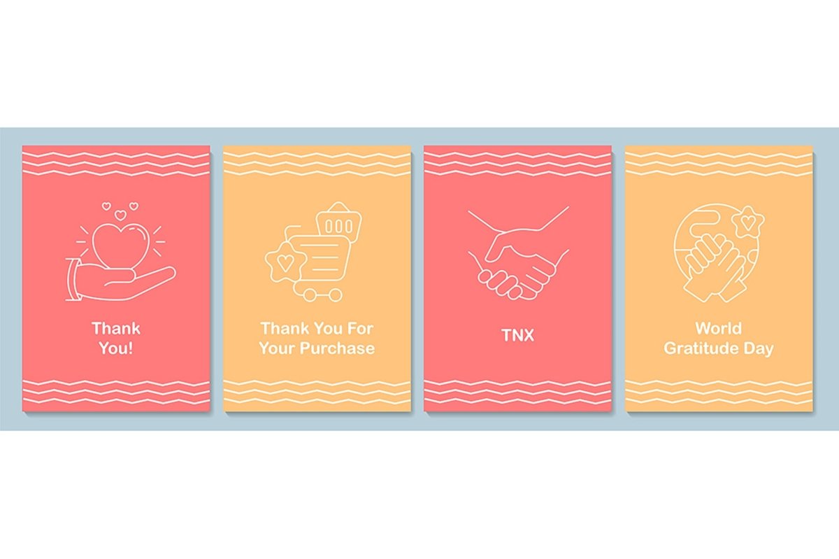 Celebrate global appreciation day postcards with linear glyph icon set