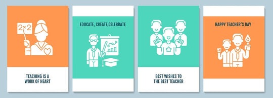 Celebrate global teachers day greeting cards with glyph icon element set
