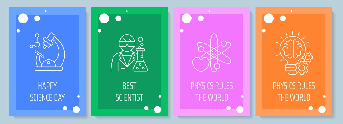 Celebrate world science day postcard with linear glyph icon set