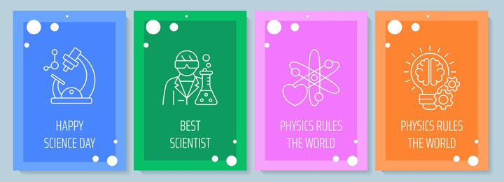 Celebrate world science day postcard with linear glyph icon set
