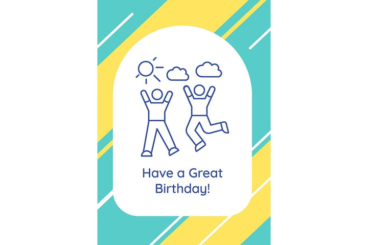 Celebrating birthday party postcards with linear glyph icon set