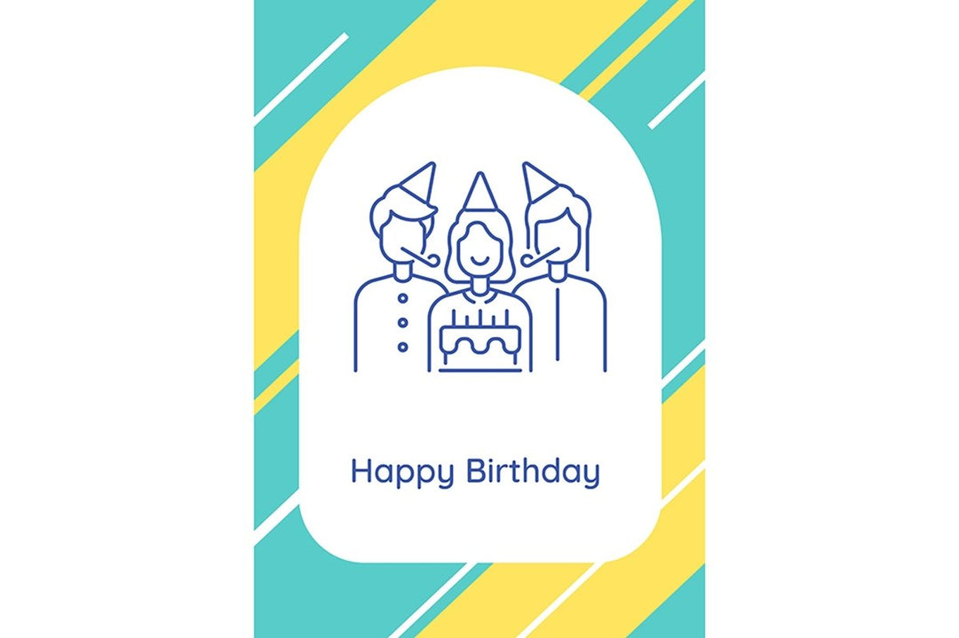 Celebrating birthday party postcards with linear glyph icon set