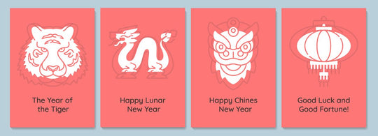 Celebrating chinese new year greeting cards with glyph icon element set