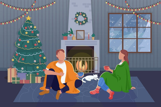 Celebrating Christmas at home flat color vector illustration set