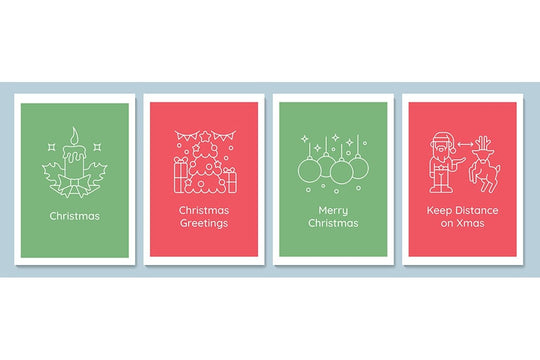 Celebrating Christmas traditions postcards with linear glyph icon set