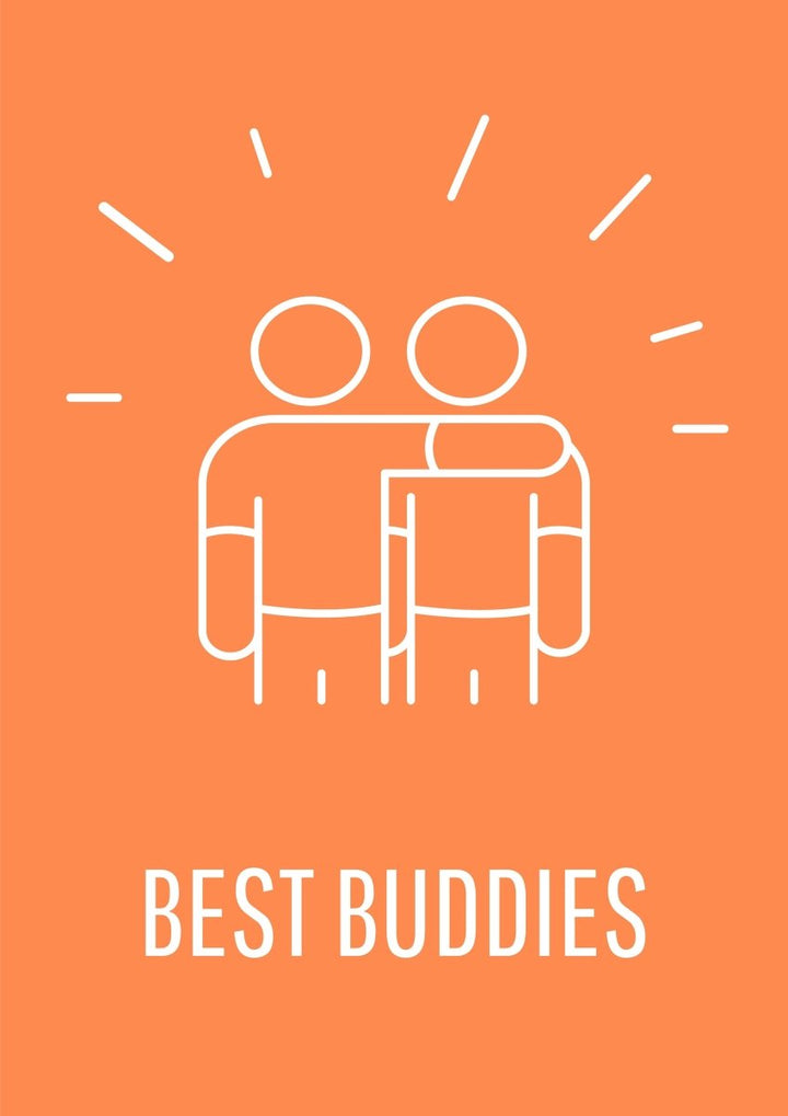 Celebrating joy of true friendship postcard with linear glyph icon set
