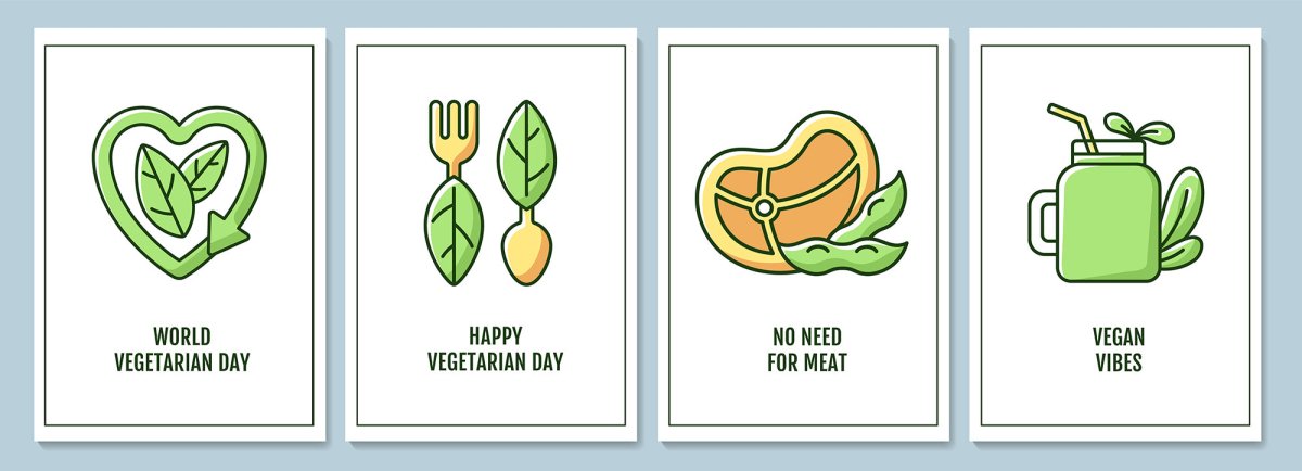 Celebrating vegetarian awareness month greeting cards set