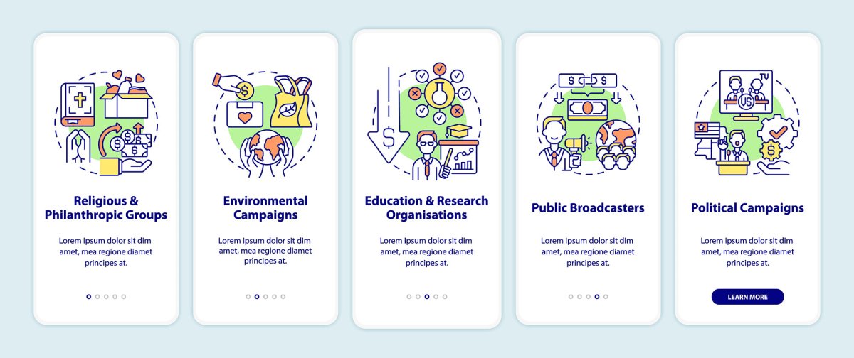 Charitable donations onboarding mobile app page set