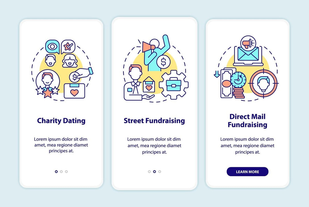 Charitable donations onboarding mobile app page set