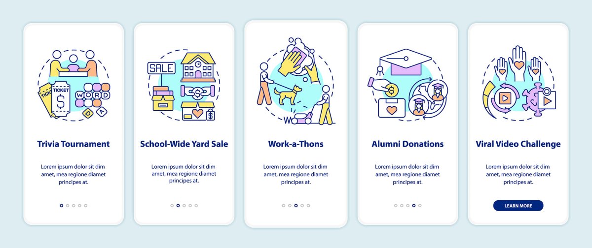 Charitable donations onboarding mobile app page set
