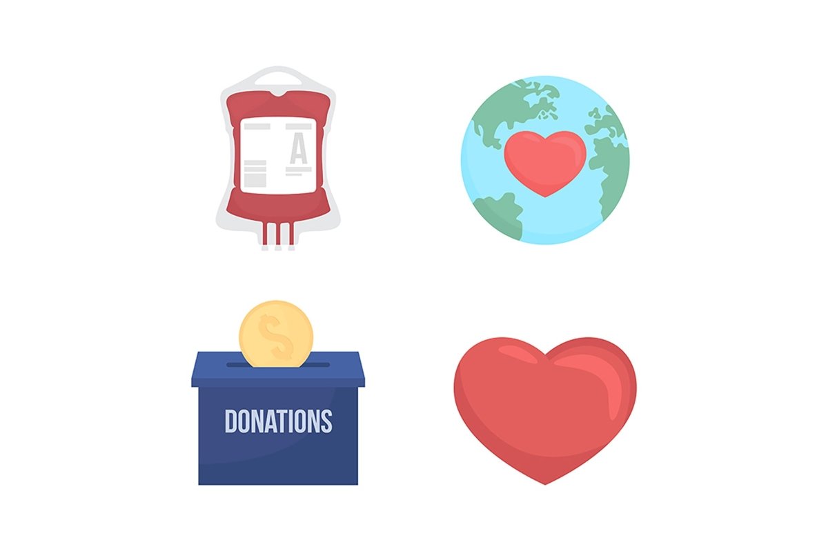 Charity semi flat color vector item set