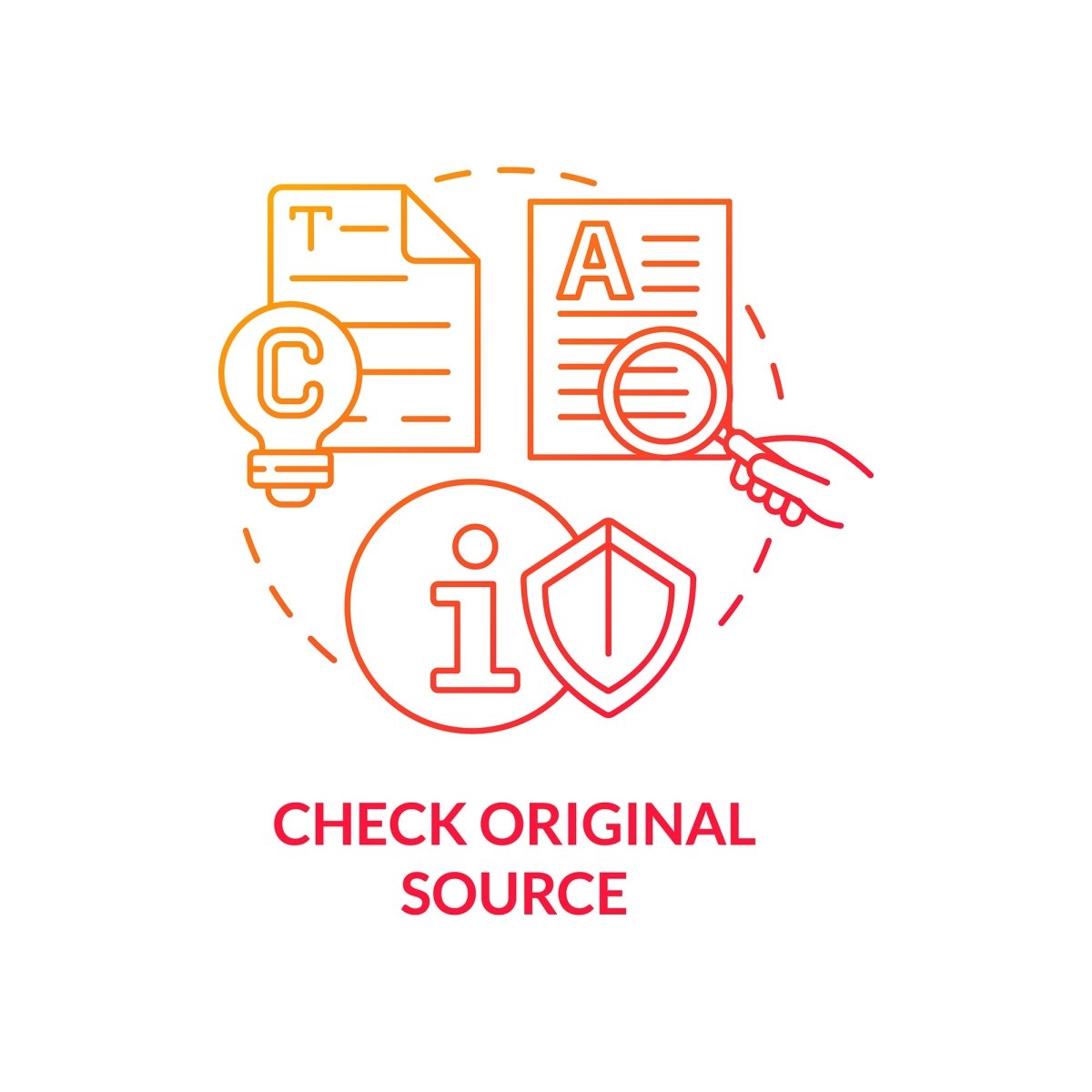 Check original source red gradient concept icon
