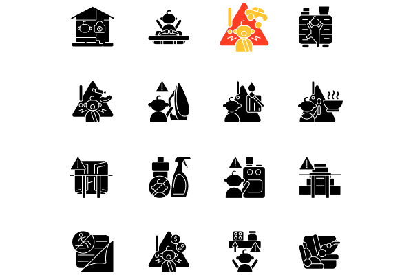 Child safety black glyph icons set