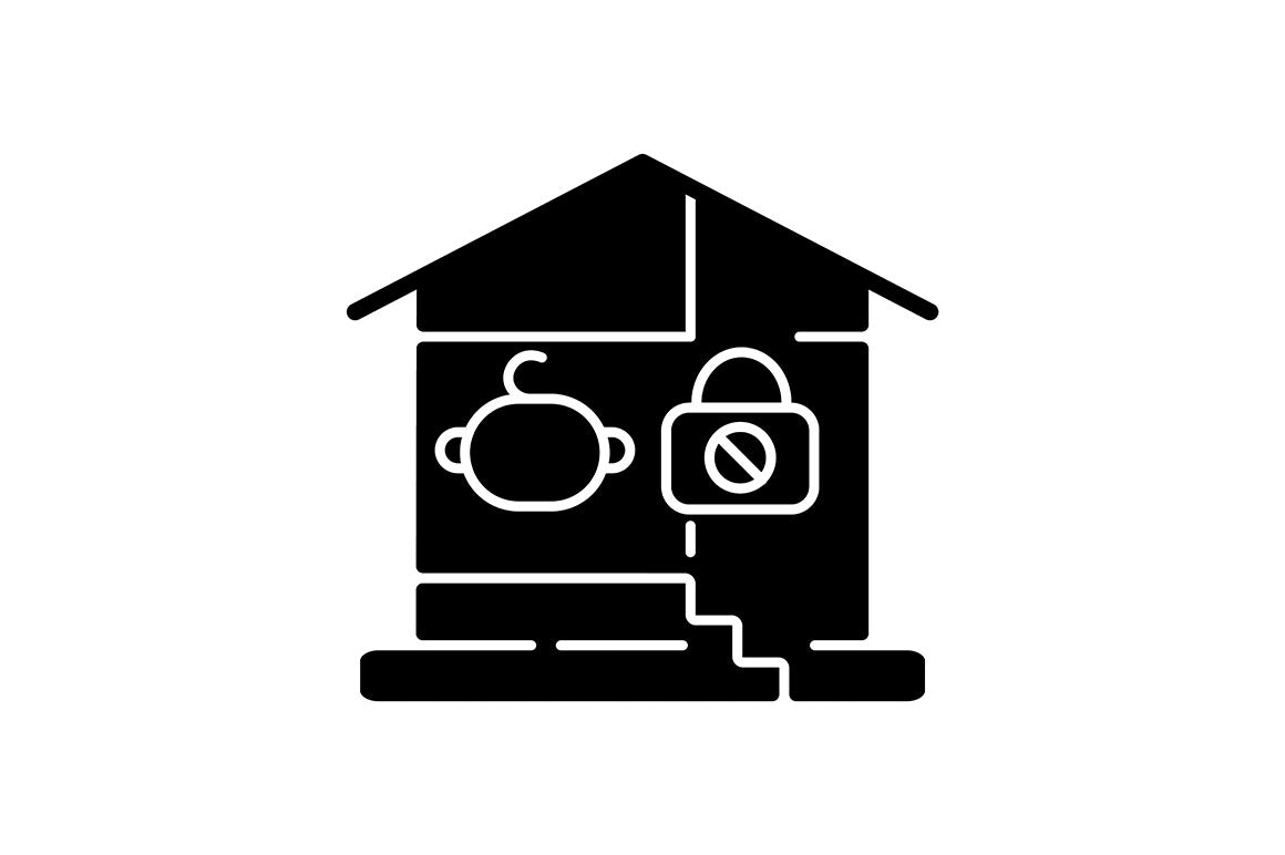 Child safety black glyph icons set