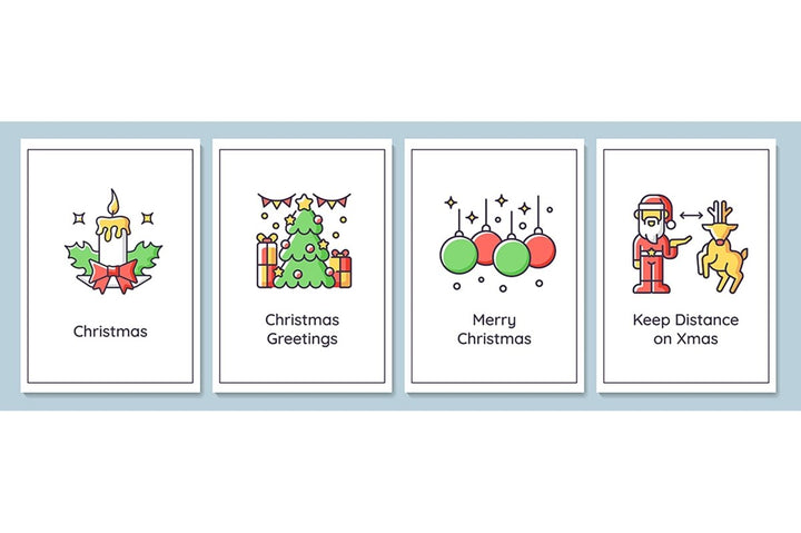 Christmas celebration greeting cards with color icon element set