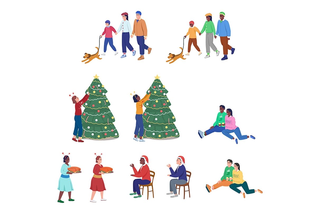Christmas color vector character set