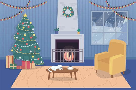 Christmas dinner color vector illustrations set