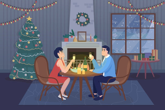 Christmas dinner color vector illustrations set