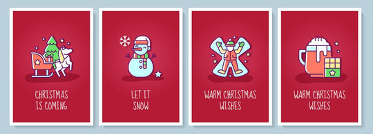 Christmas event celebration greeting card with color icon element set